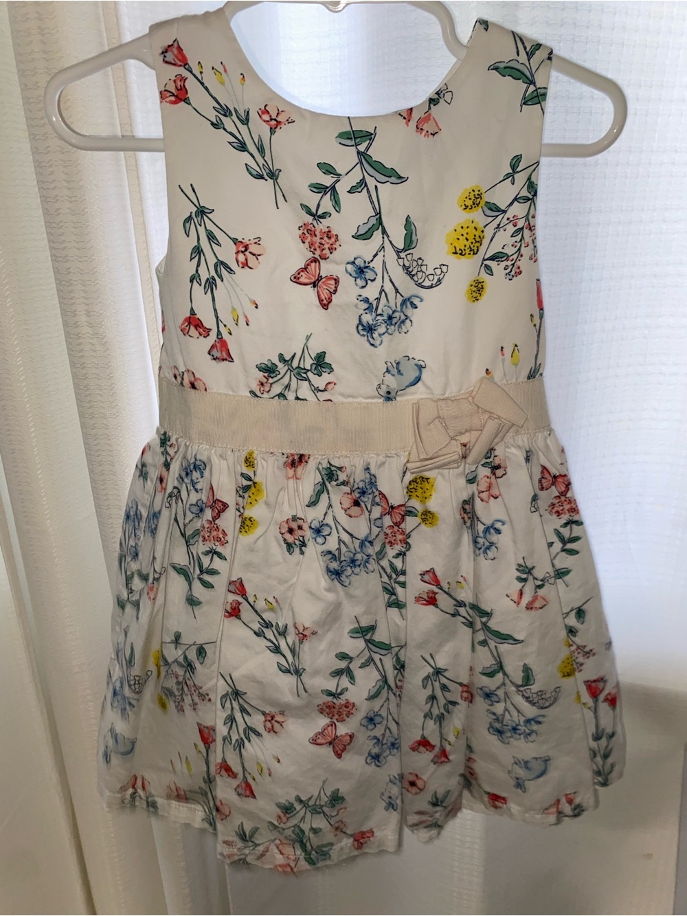 Girls Floral Print Sleeveless Cotton Dress - White with Multicolor Floral Carter